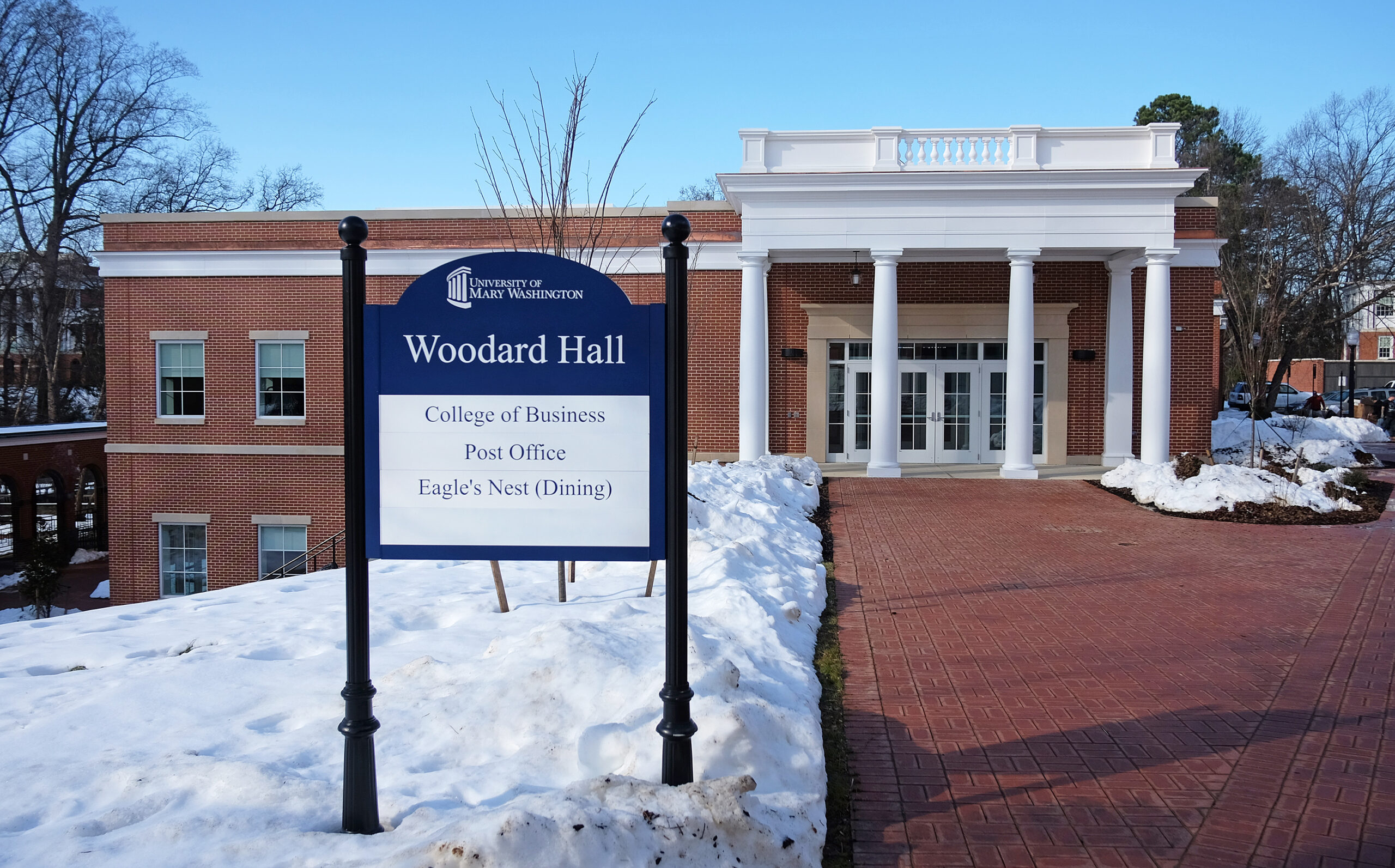 front view of woodard with snow